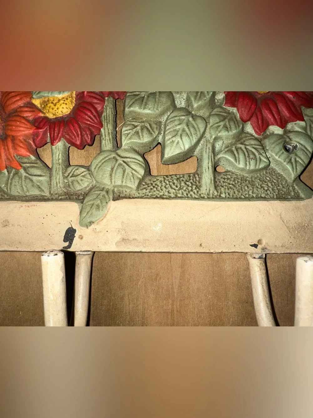 Vintage Cast Iron Sunflower 3 Hook Wall Mount Coat Hat Rack